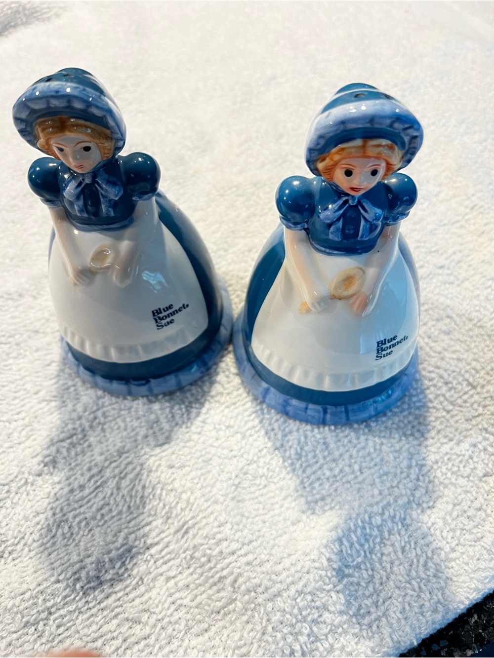 Blue Bonnet Girl Ceramic Salt & Pepper Shaker Set - Blue and White